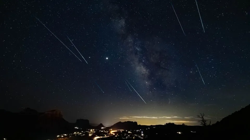 meteor shower over town